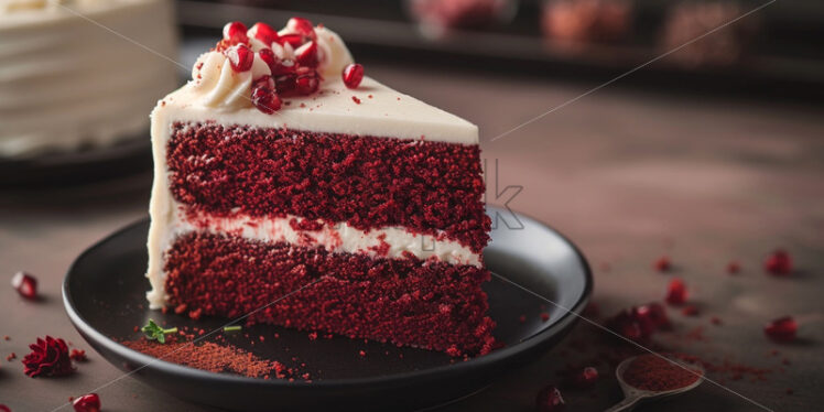 Red velvet cake slice with fresh cream, romantic dessert - Starpik Stock