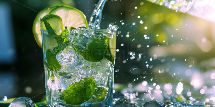 Refreshing mojito with ice and mint leaves - Starpik Stock