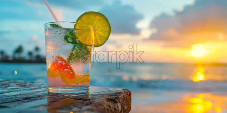 Refreshing summer Cocktail on a beach - Starpik Stock