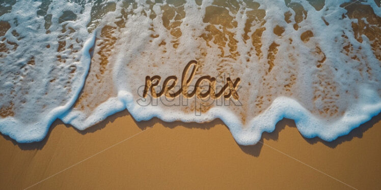 Relax text on a tropic beach with sea wave - Starpik Stock