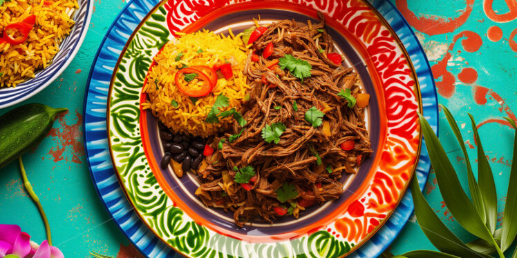 Ropa Vieja served on a colorful plate - Starpik Stock