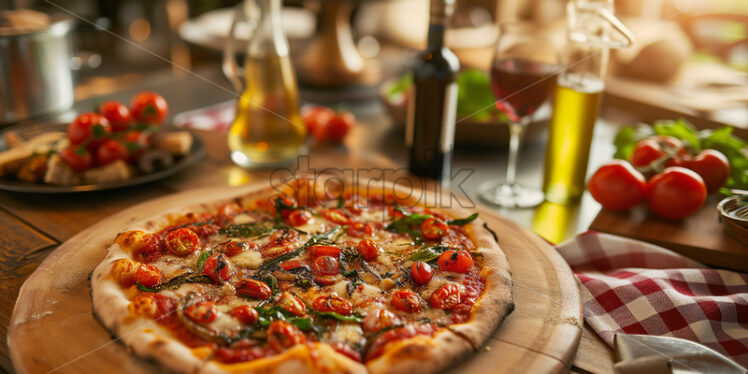 Rustic Italian pizza in communal setting - Starpik Stock