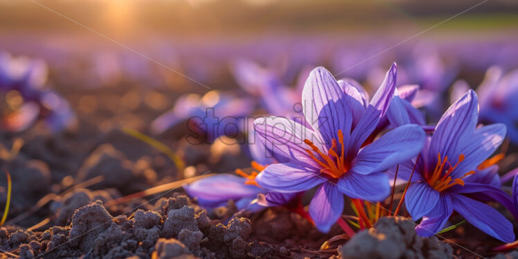 Saffron flower growing golden harvest - Starpik Stock