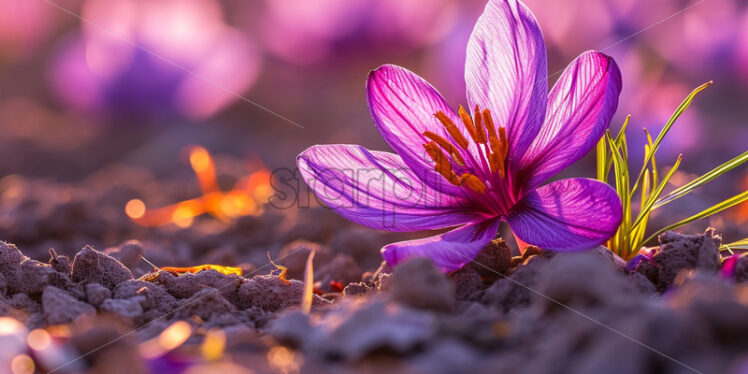 Saffron flower growing golden harvest - Starpik Stock