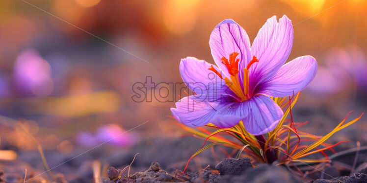 Saffron flower growing golden harvest - Starpik Stock