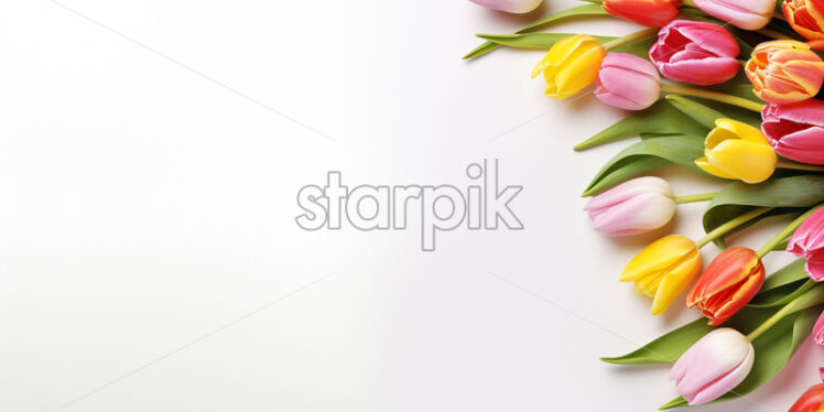 Sale banner with bouquet of colorful tulip flowers  - Starpik Stock