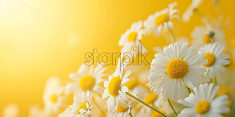 Sale banner with chamomiles flowers on yellow background - Starpik Stock