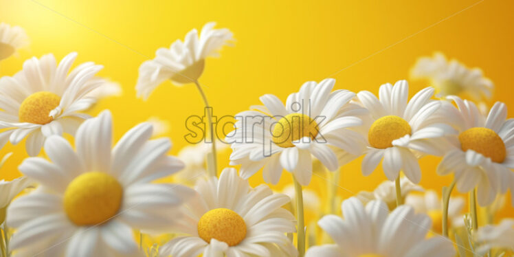 Sale banner with chamomiles flowers on yellow background - Starpik Stock