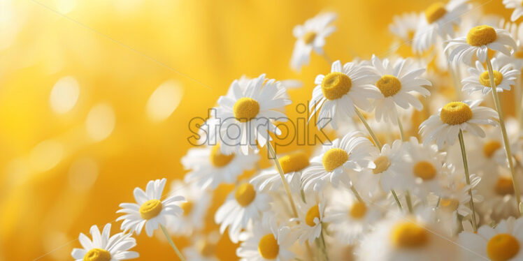 Sale banner with chamomiles flowers on yellow background - Starpik Stock