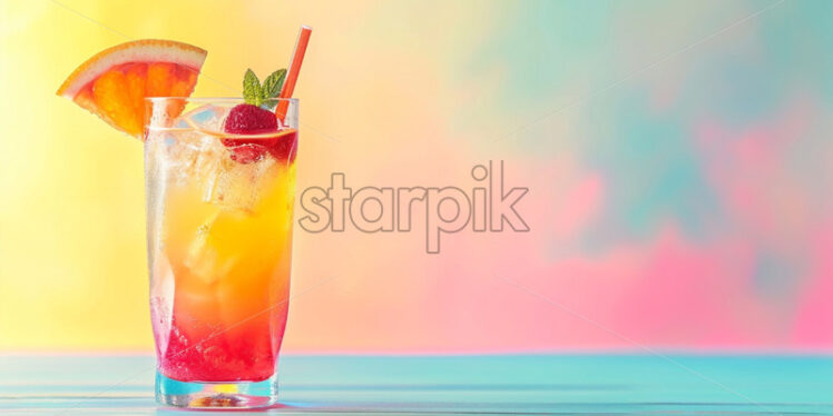 Sale banner with cold summer cocktail on pastel background - Starpik Stock