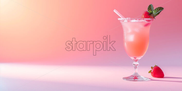 Sale banner with cold summer cocktail on pastel background - Starpik Stock