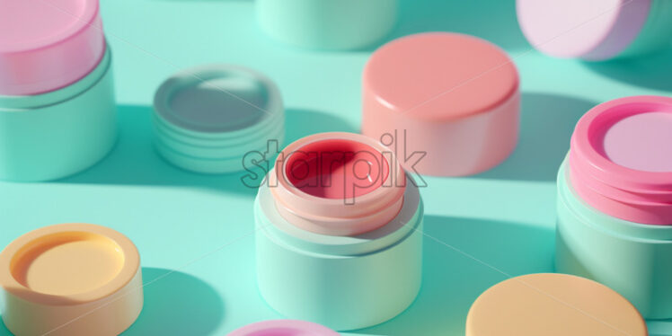 Sale banner with lip balm collection on pastel background - Starpik Stock