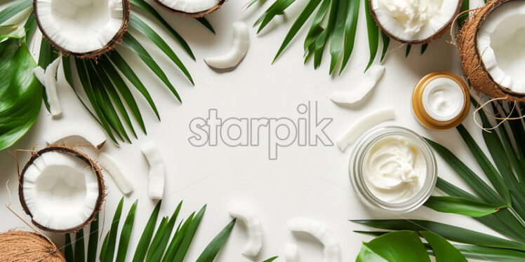 Sale banner with lip balm stick on the minimal background with coconut - Starpik Stock