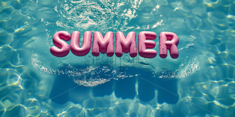 Sale banner with pink floating word SUMMER on swimming pool - Starpik Stock