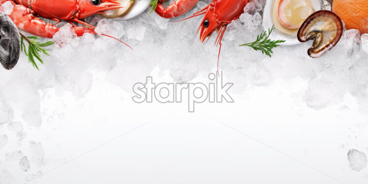 Sale banner with seafood ingredient on ice - Starpik Stock