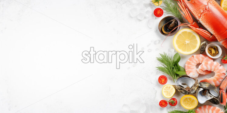 Sale banner with seafood ingredient on ice - Starpik Stock