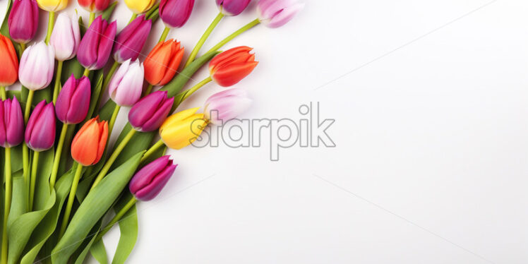 Sale banner with tulips on isolated white background - Starpik Stock