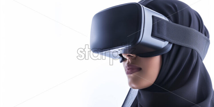 Saudi youth woman using VR glasses - Starpik Stock