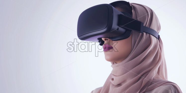 Saudi youth woman using VR glasses - Starpik Stock