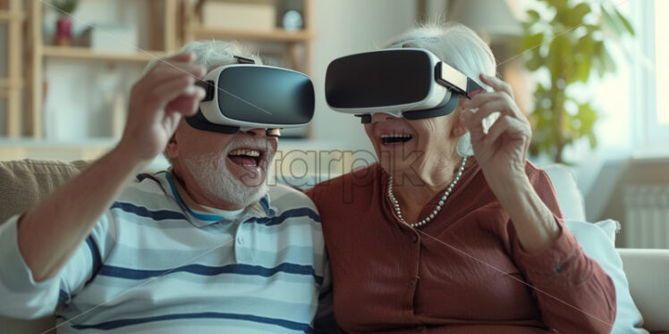 Senior couple having fun together with VR glasses - Starpik Stock