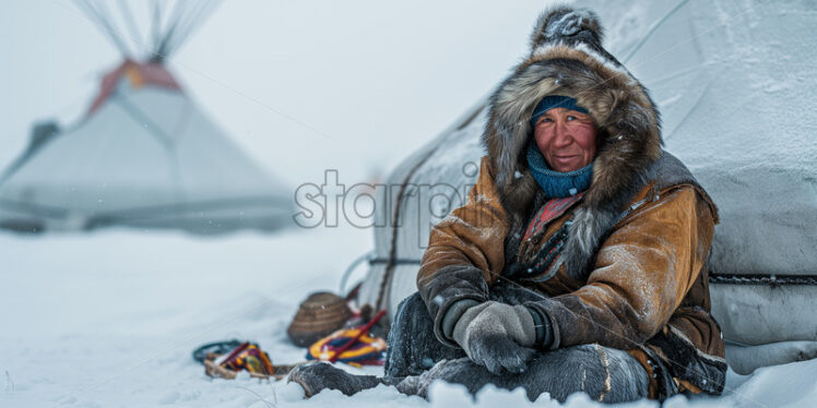 Siberian nomad in snow - Starpik Stock