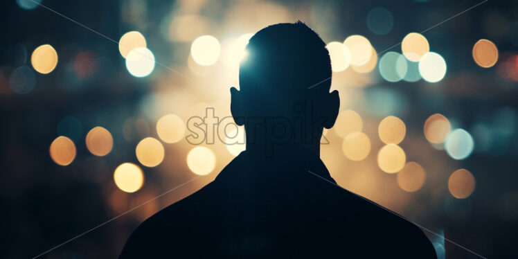 Silhouette of a man on a dark background with bokeh - Starpik Stock