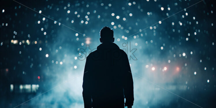 Silhouette of a man on a dark background with bokeh - Starpik Stock