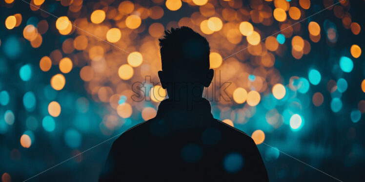 Silhouette of a man on a dark background with bokeh - Starpik Stock