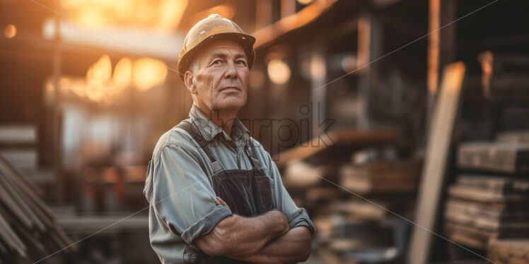 Skilled carpenter, morning sunlight, wood workshop - Starpik Stock