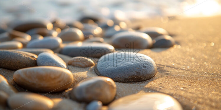 Smooth pebbles on a sandy beach texture  - Starpik Stock