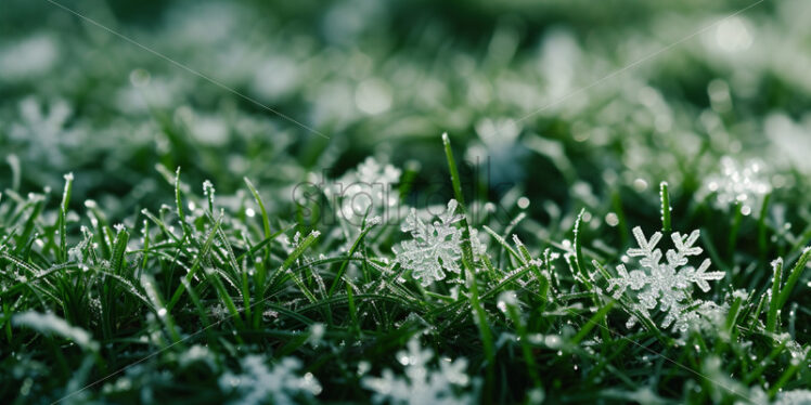 Snowflakes on green grass - Starpik Stock