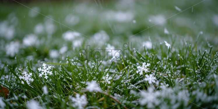 Snowflakes on green grass - Starpik Stock