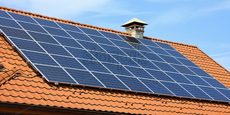 Solar panels on the roof of a tile house - Starpik Stock