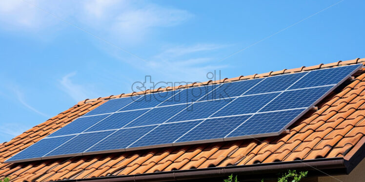 Solar panels on the roof of a tile house - Starpik Stock