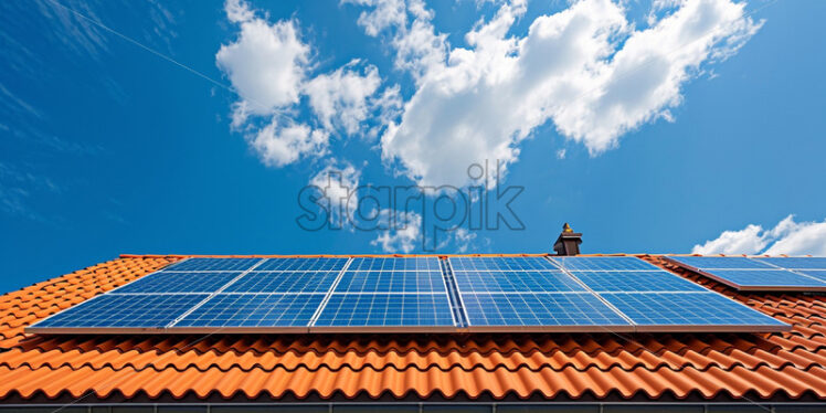 Solar panels on the roof of a tile house - Starpik Stock