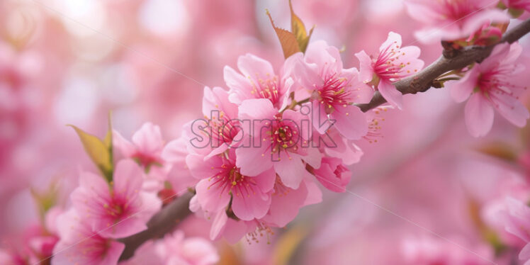 Spring cherry flowers background, blossom season card - Starpik Stock