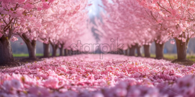 Spring cherry flowers background, blossom season card - Starpik Stock