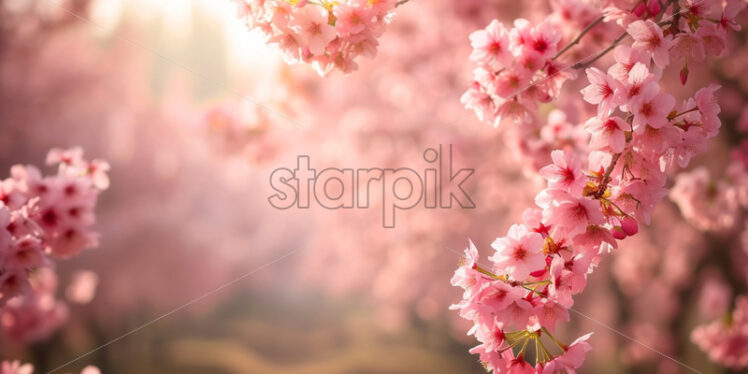 Spring cherry flowers background, blossom season card - Starpik Stock