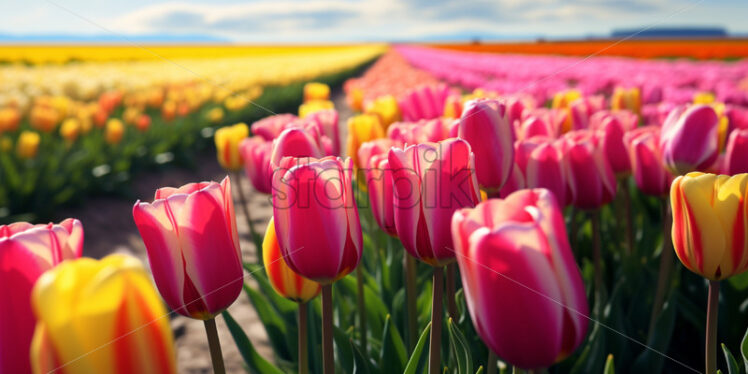 Spring landscape field with colorful tulips - Starpik Stock