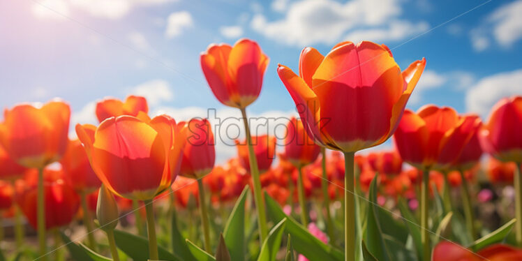 Spring landscape field with colorful tulips - Starpik Stock