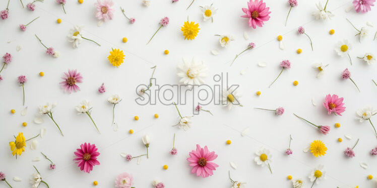 Spring pressed flowers, view from above, minimal - Starpik Stock