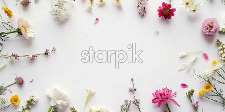 Spring pressed flowers, view from above, minimal - Starpik Stock