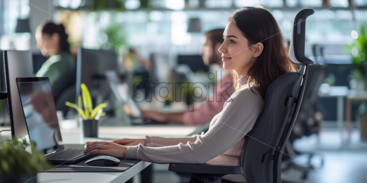 Staff members using ergonomic chairs and desks - Starpik Stock