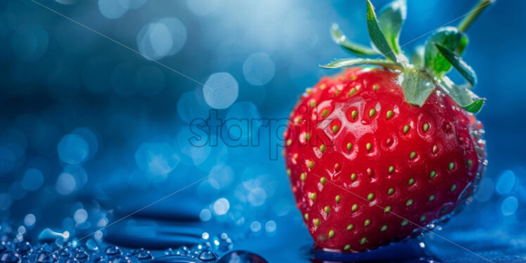 Strawberry on a blue sapphire background close up - Starpik Stock