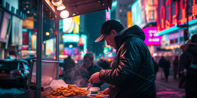 Street Food Vendor in iconic Times Square - Starpik Stock