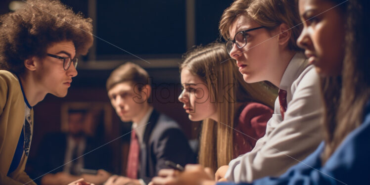  Students engaged in a heated debate in the school's debate club - Starpik Stock