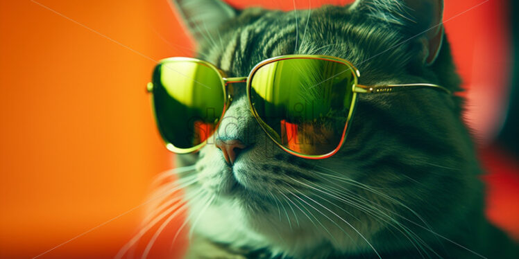 Stylish cat retro Fashion 60s in green lights - Starpik Stock