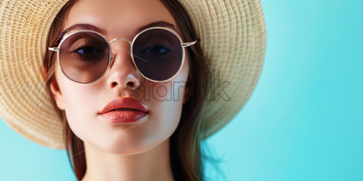 Stylish woman wearing a straw hat and trendy sunglasses - Starpik Stock