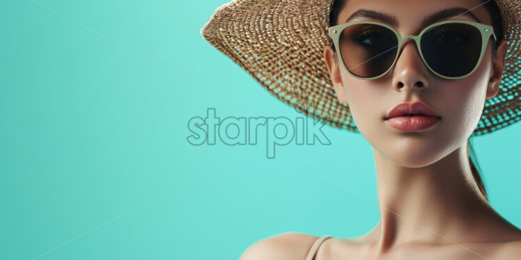 Stylish woman wearing a straw hat and trendy sunglasses - Starpik Stock