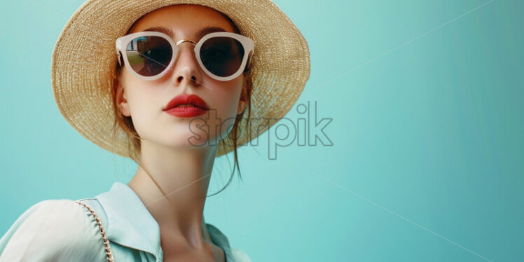 Stylish woman wearing a straw hat and trendy sunglasses - Starpik Stock